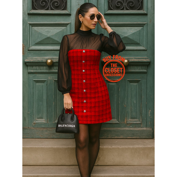 ZARA Fitted Textured Tweed Dress NWT | Red Black Blogger Favorite - Picture 3 of 16